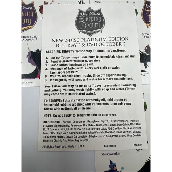 Walt Disney Pictures Sleeping Beauty Tattoo Temporary DVD Tattoos Maleficent 6ct - Picture 7 of 8